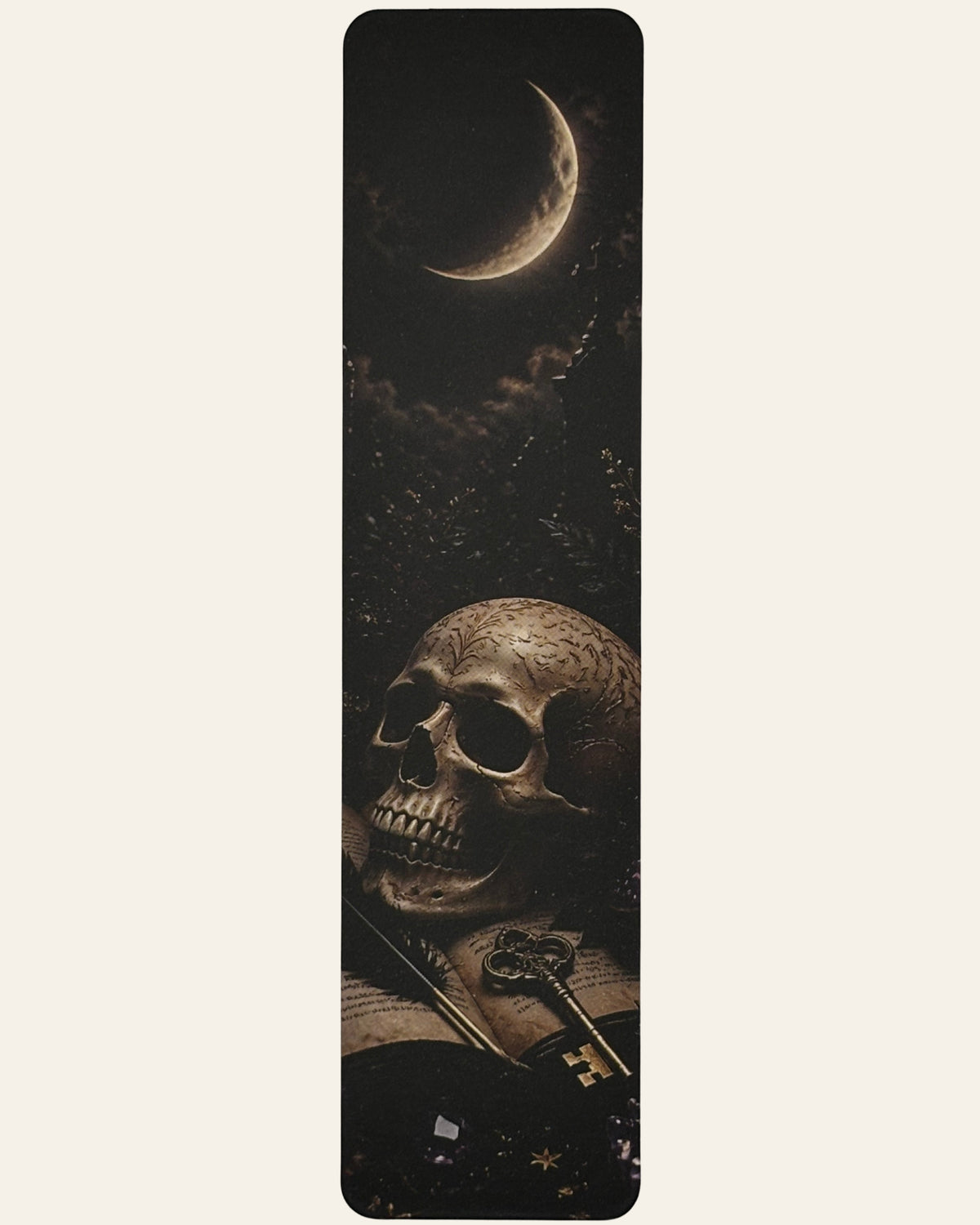 Skull and Crescent Moon Paper Bookmark
