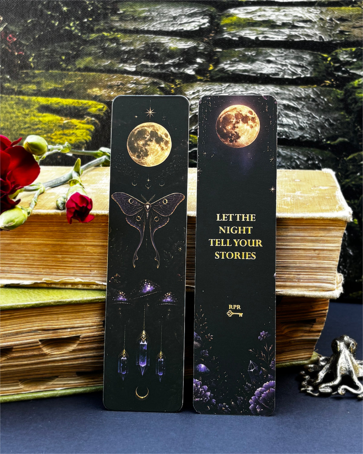 Celestial Moth and Moon Paper Bookmark
