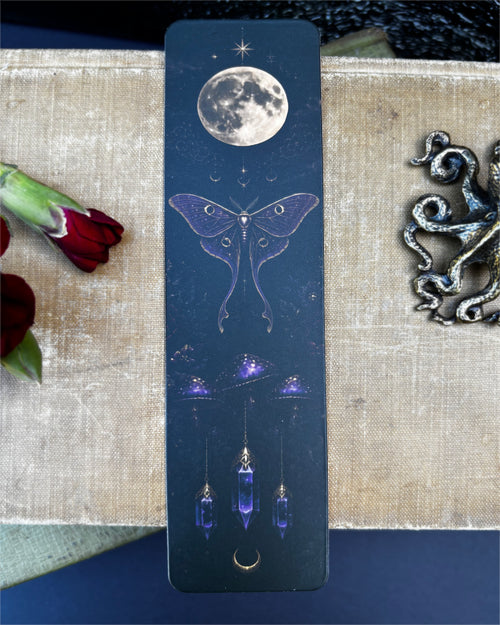Celestial Moth and Moon Paper Bookmark