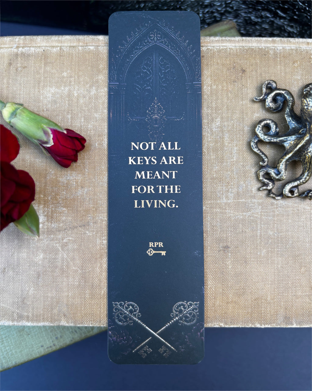 Skull & Keys Gold Foil Paper Bookmark