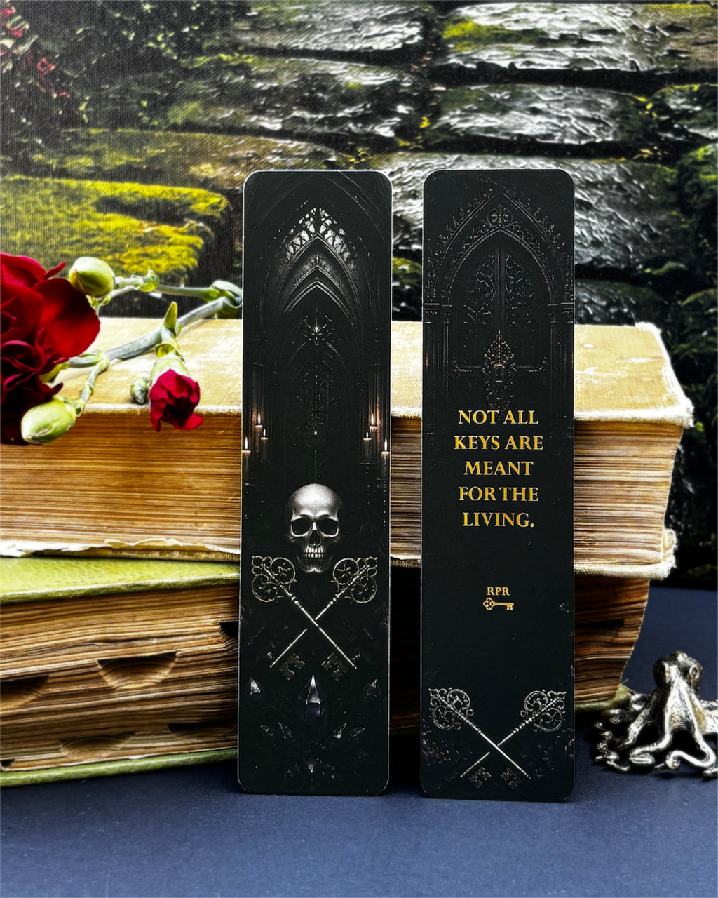 Skull & Keys Gold Foil Paper Bookmark