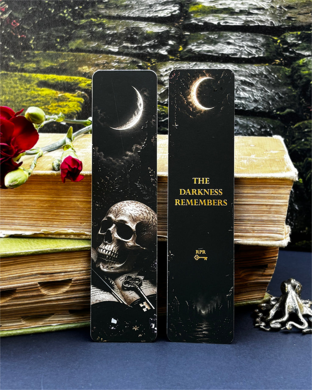 Skull & Moon Gold Foil Paper Bookmark