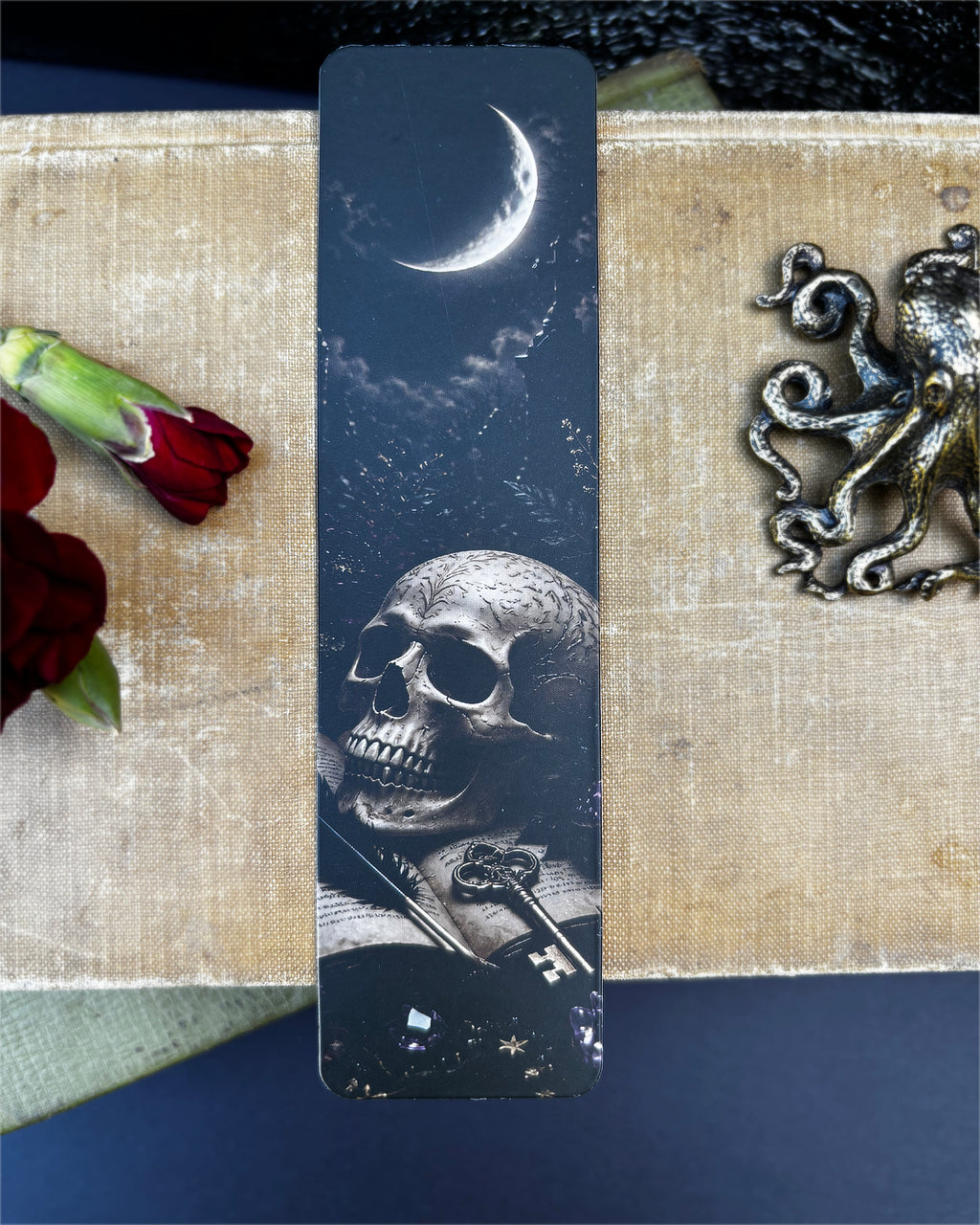 Skull & Moon Gold Foil Paper Bookmark