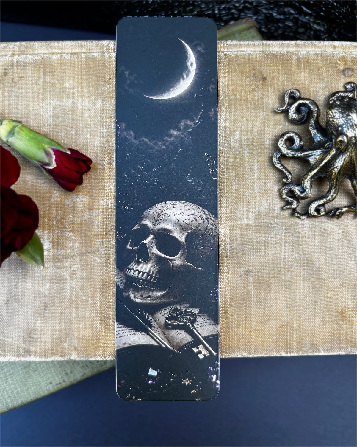 Skull and Crescent Moon Paper Bookmark